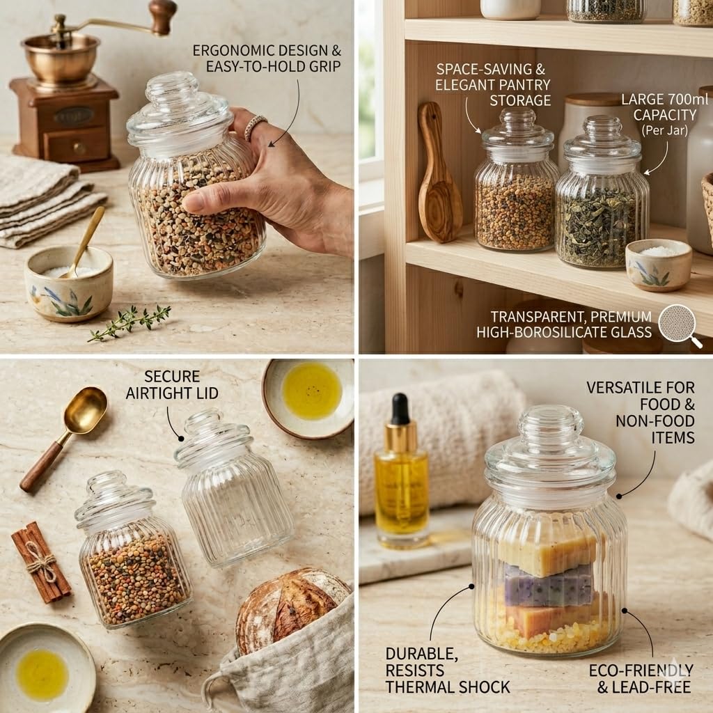 Pure Source India Glass Storage Jar - 700 Ml, Transparent for Coffee Station, Cookies, Kitchen, Bath bombs, multipurpose uses