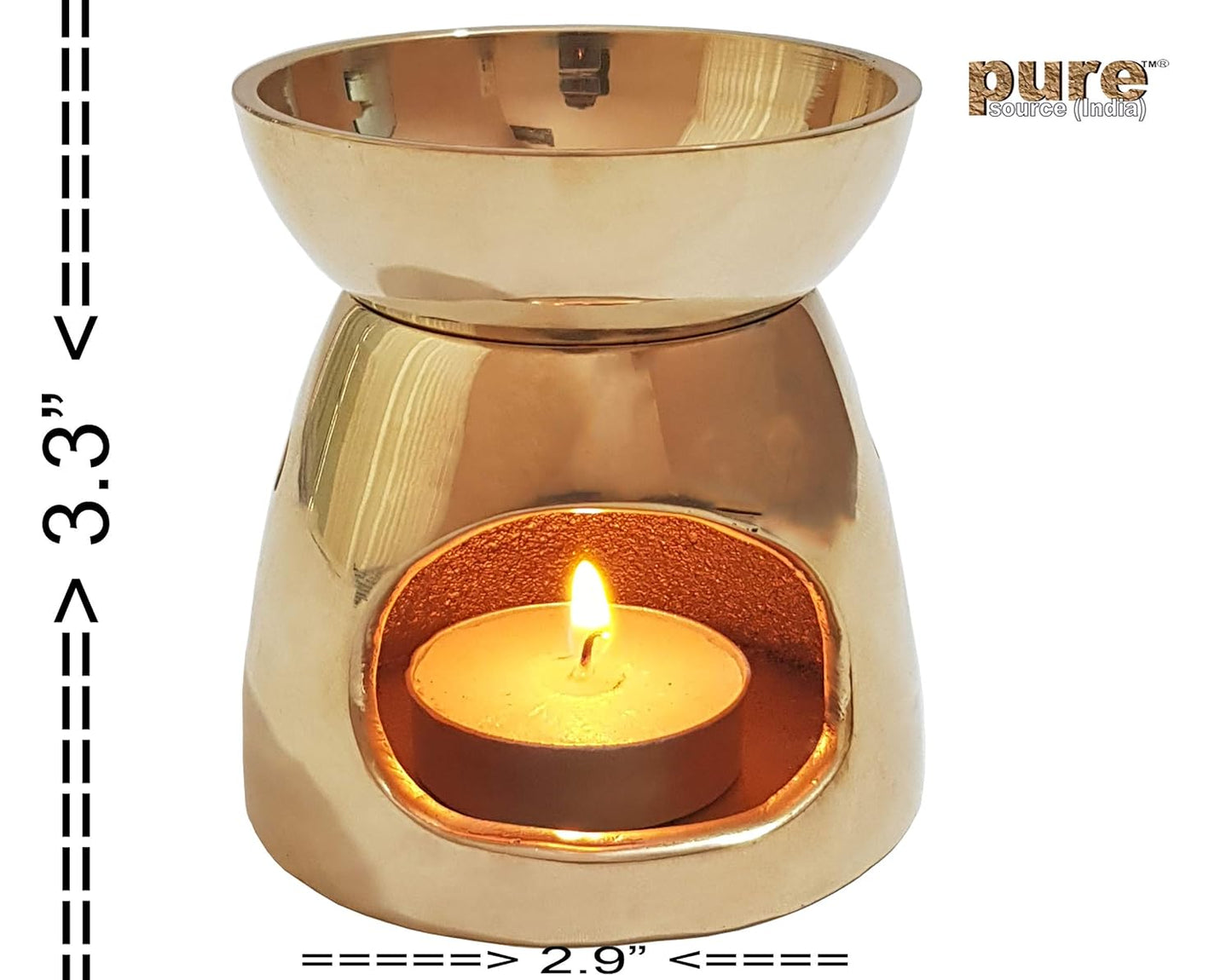 Pure Source India Aroma Burner, Pure & Solid Brass Oil Diffuser Coming with 1 Tea Light Candle.