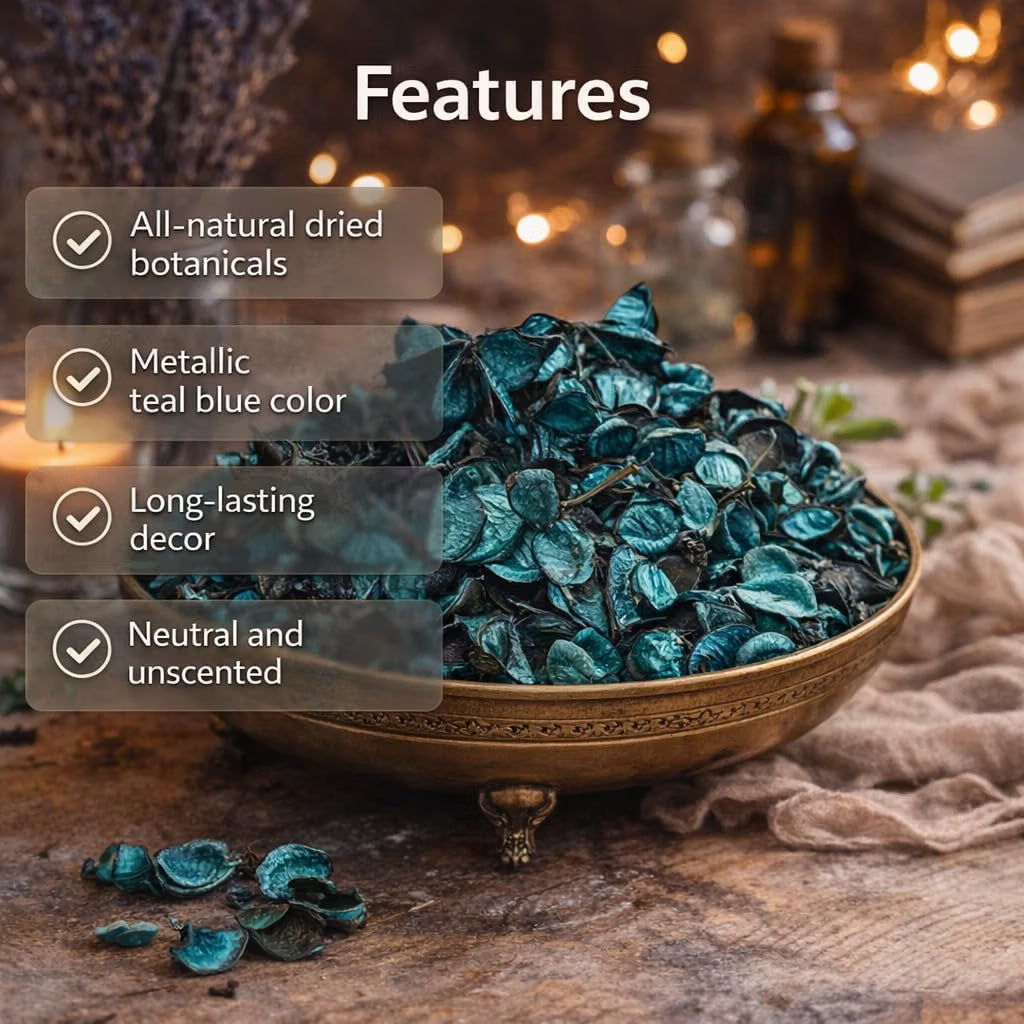 Pure Source India Teal Blue Unscented Potpourri – Natural Dried Flower for Home Décor, Wedding Table Styling, DIY Crafts & Essential Oil Blending