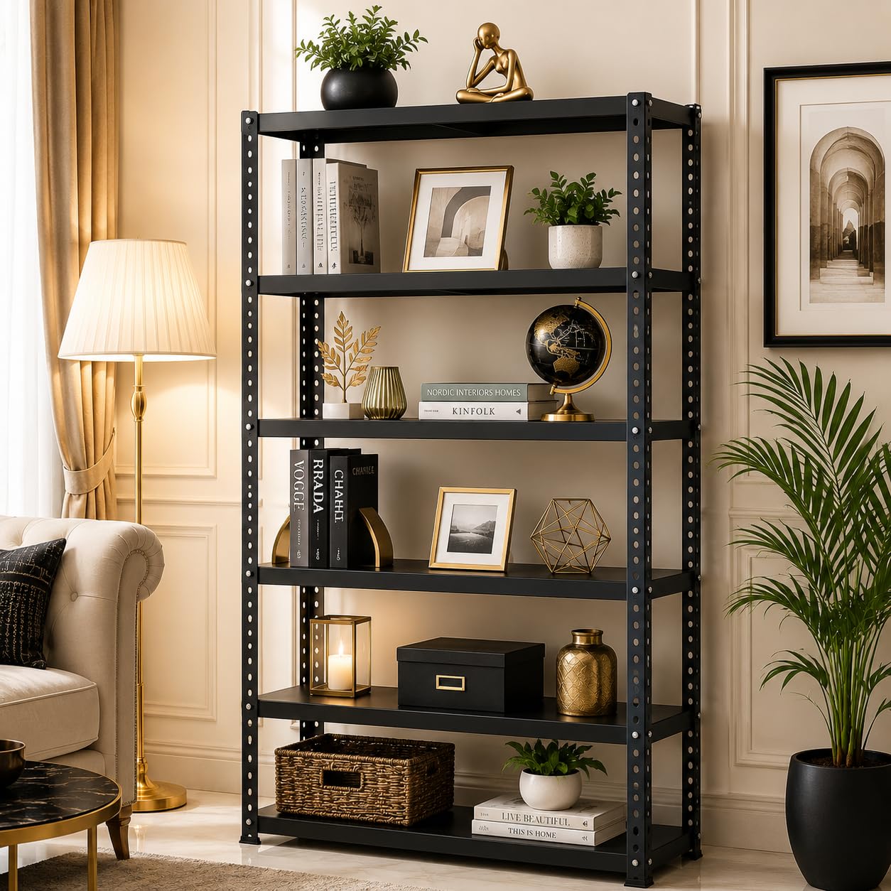 Pure Source India Iron Matte Finish (2 X 1 X 5 FT) (6 Shelf) Adjustable Display Rack for Home Office & Gym Use