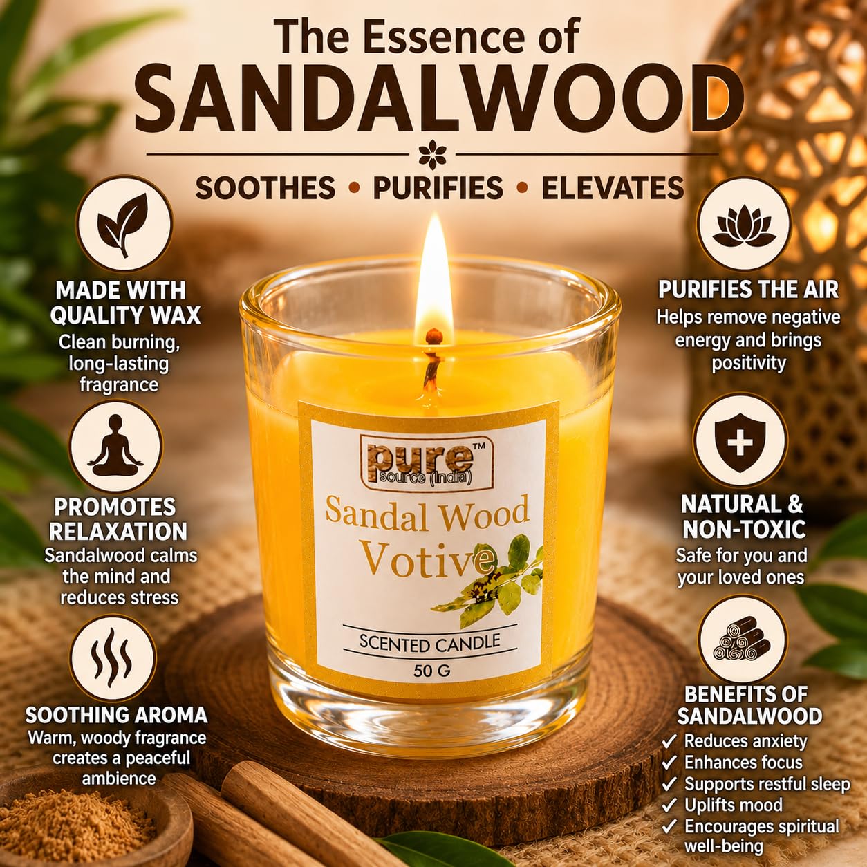 Pure Source India Pack of 6 Votive Glass Scented Candles, Diwali Home Decor Gift (Fragrance-Rose, Jasmine & Sandalwood)