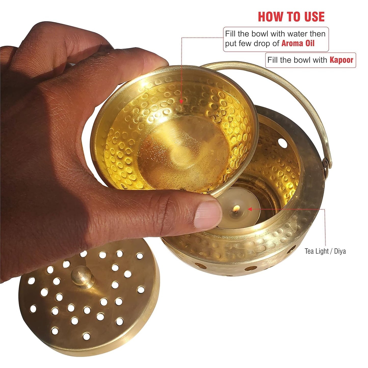 Pure Source India Multipurpose Brass Kapoor Dani, Aroma Diffuser, Incense Burner, Pack of 1