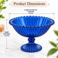 Pure Source India Blue Glass Fruit Bowl 7.5 Inch | Decorative Ribbed Pedestal Bowl for Fruits, Snacks, Desserts & Table Centerpiece | Elegant Gold Serving Bowl