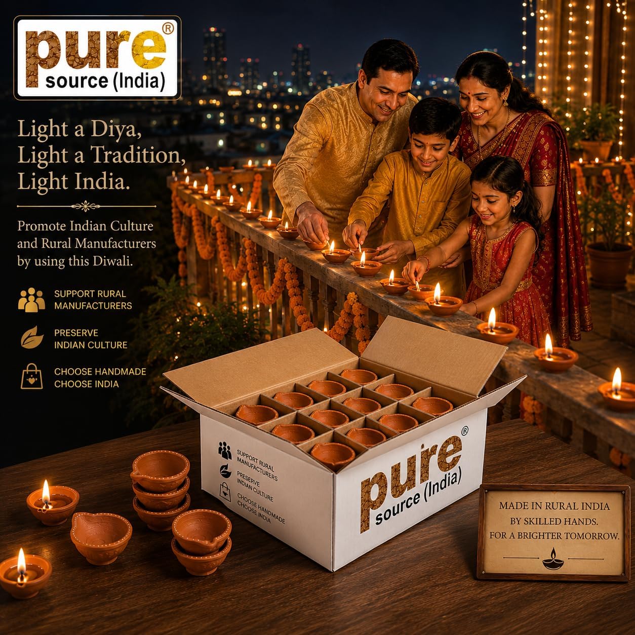 Pure Source India Natural Clay Traditional Diwali Ke Diye | Earthen Clay Diya | Mitti Ka Diva | Diyas for Pooja