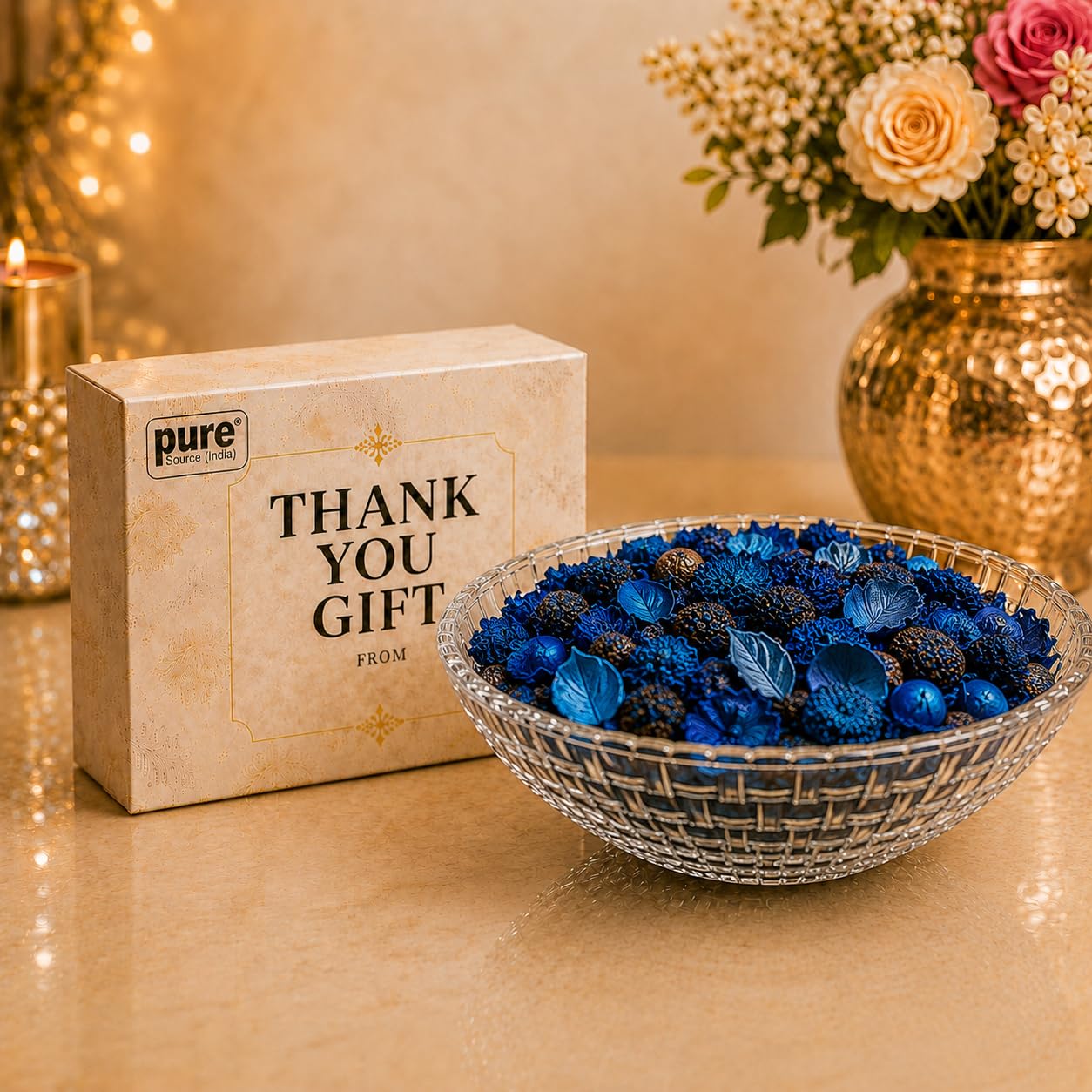 Pure Source India Decorative Potpourri Bowl with Relaxing Fragrance | Ready-to-Gift Shrink Wrapped | Thank You Gift | Home Decor, Center Table, Living Room & Festive Decoration