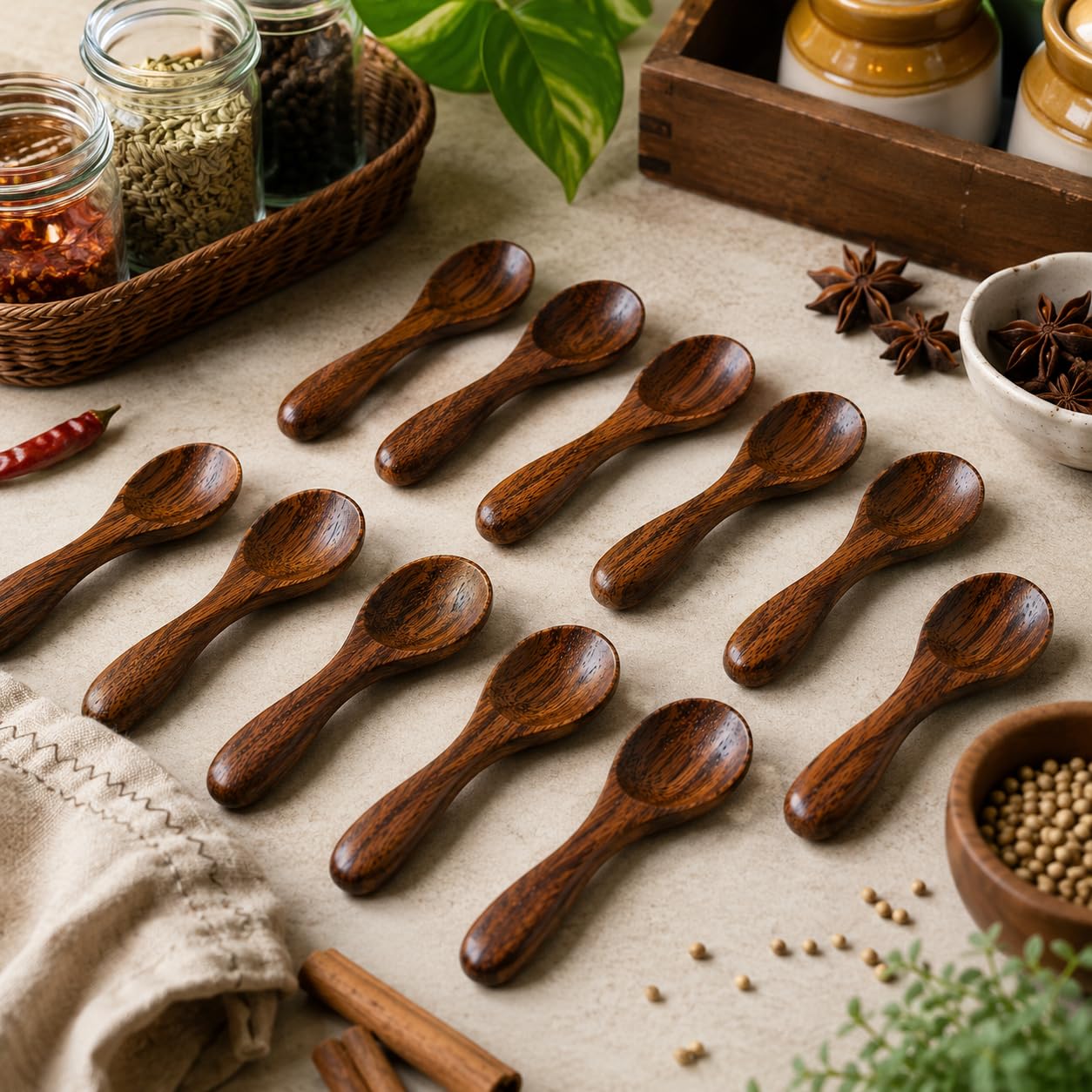 Pure Source India 4 Inch Wooden Masala Spoon for Small Containers, Handmade Wooden Spoon for Tea, Coffee, Sugar, Condiments & Spices