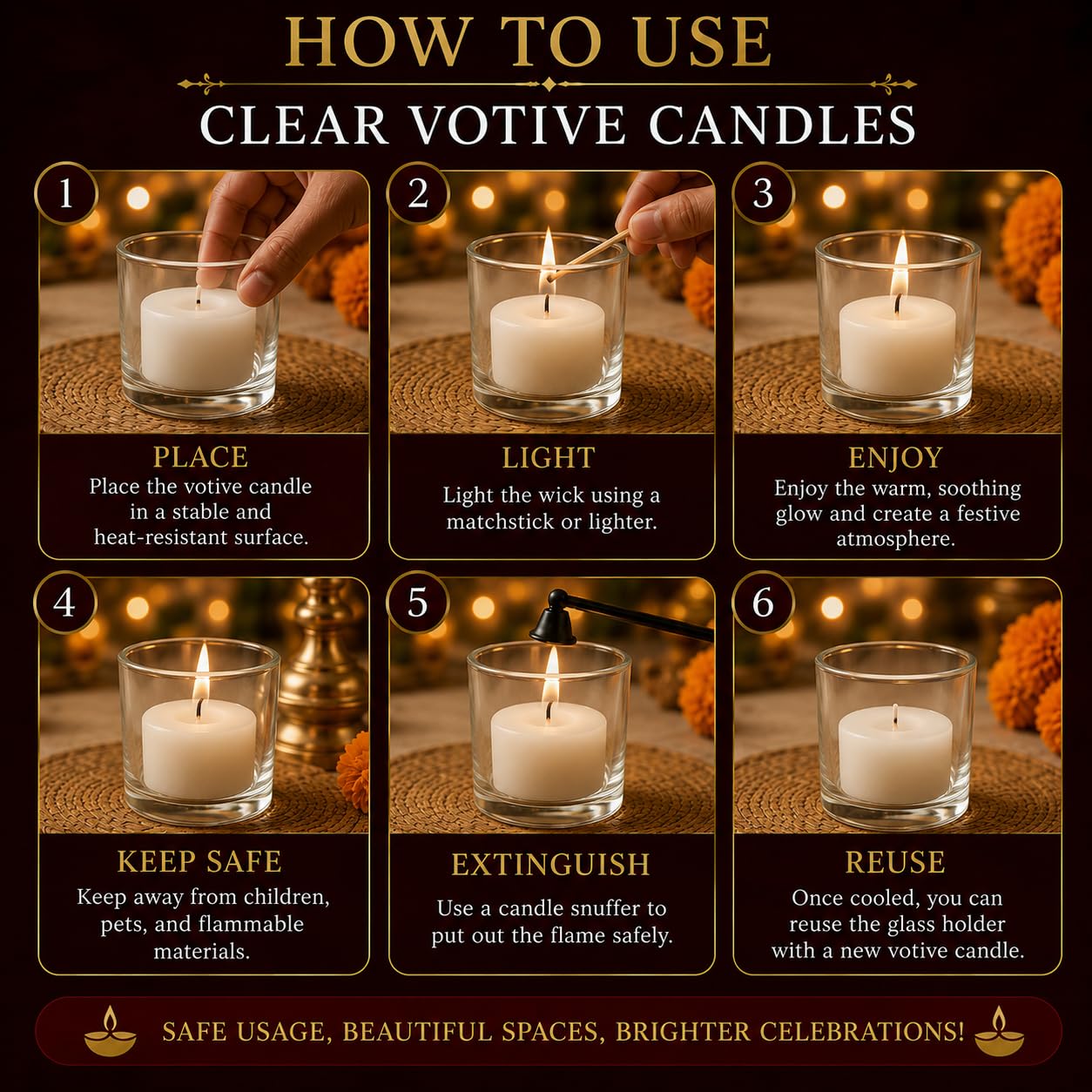 Pure Source India Pack of 4, Clear Tea Light Votive Glass Candle Holders – Perfect for Diwali, Weddings, Spa & Holiday Décor