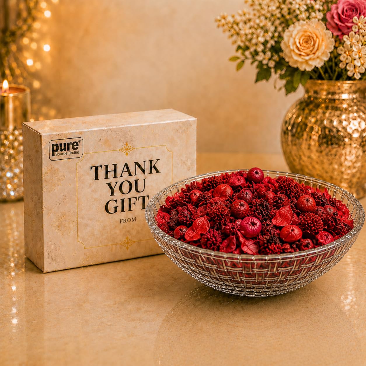 Pure Source India Decorative Potpourri Bowl with Relaxing Fragrance | Ready-to-Gift Shrink Wrapped | Thank You Gift | Home Decor, Center Table, Living Room & Festive Decoration