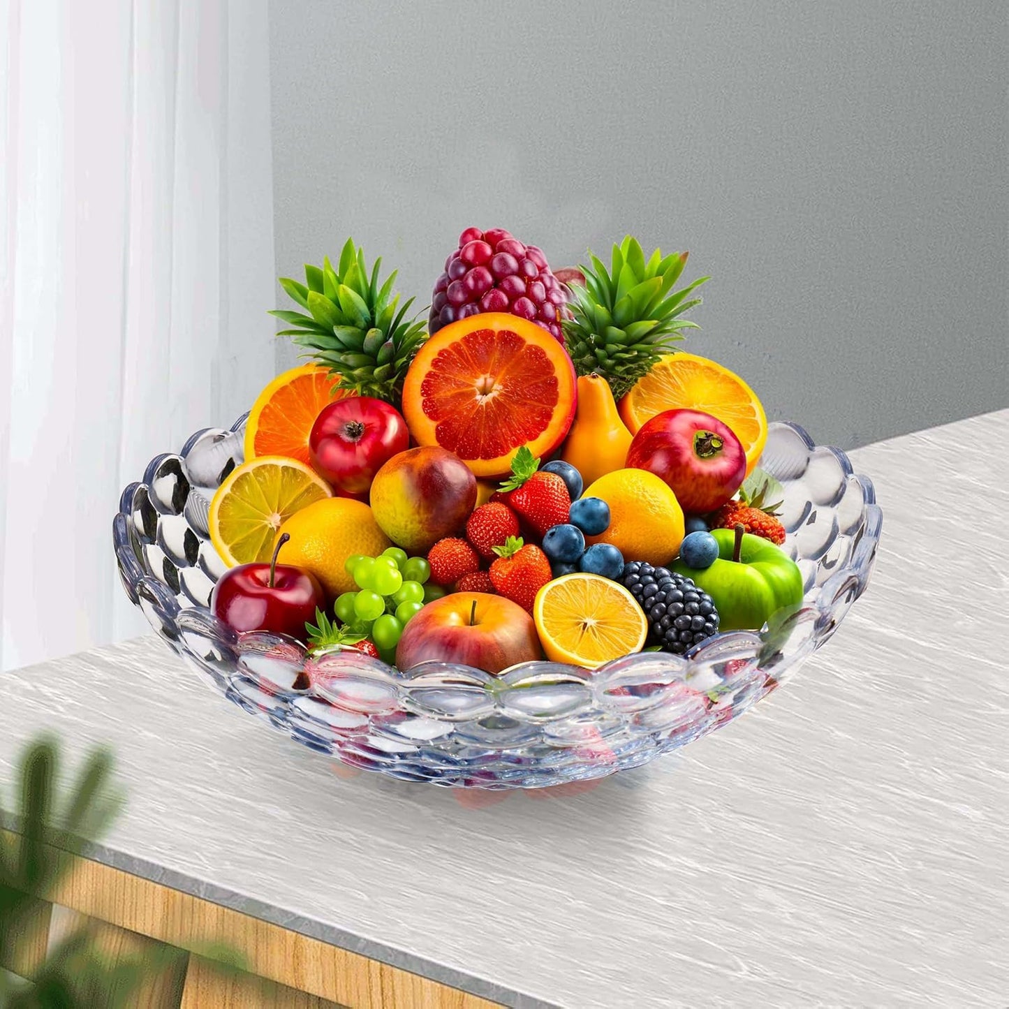 Pure Source India Glass Fruit Bowl 9 Inch Decorative Serving Bowl (1000ml Capacity)