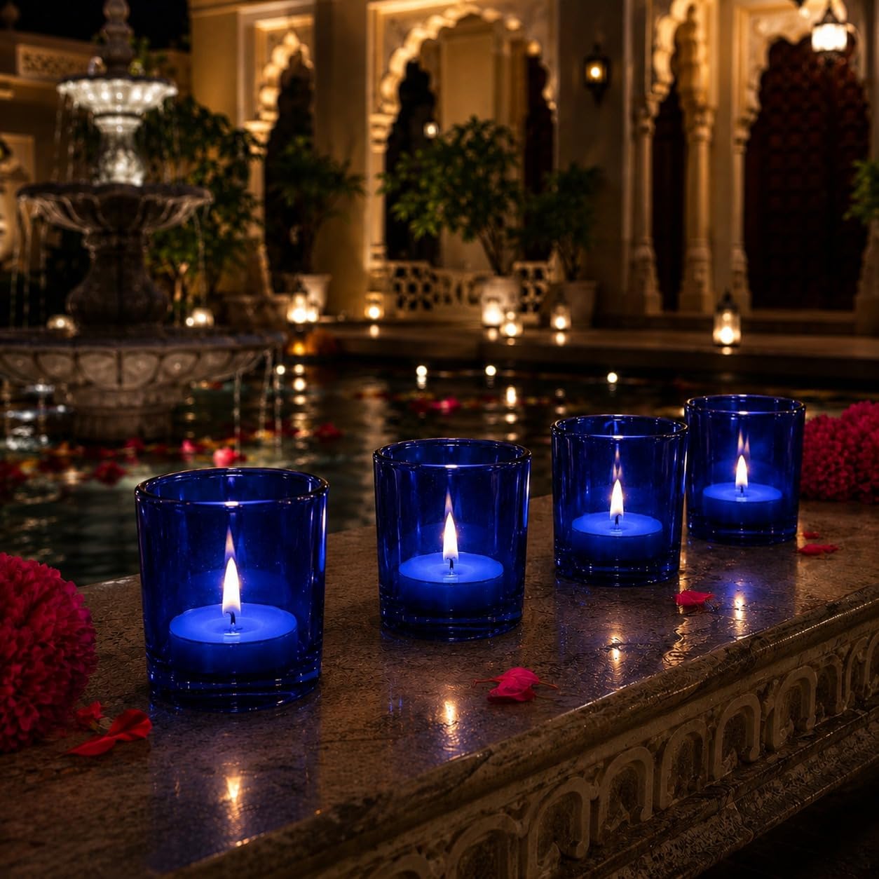 Pure Source India Pack of 6 Tea Light Votive Glass Candle Holders – Perfect for Diwali, Weddings, Spa & Holiday Décor (Blue)
