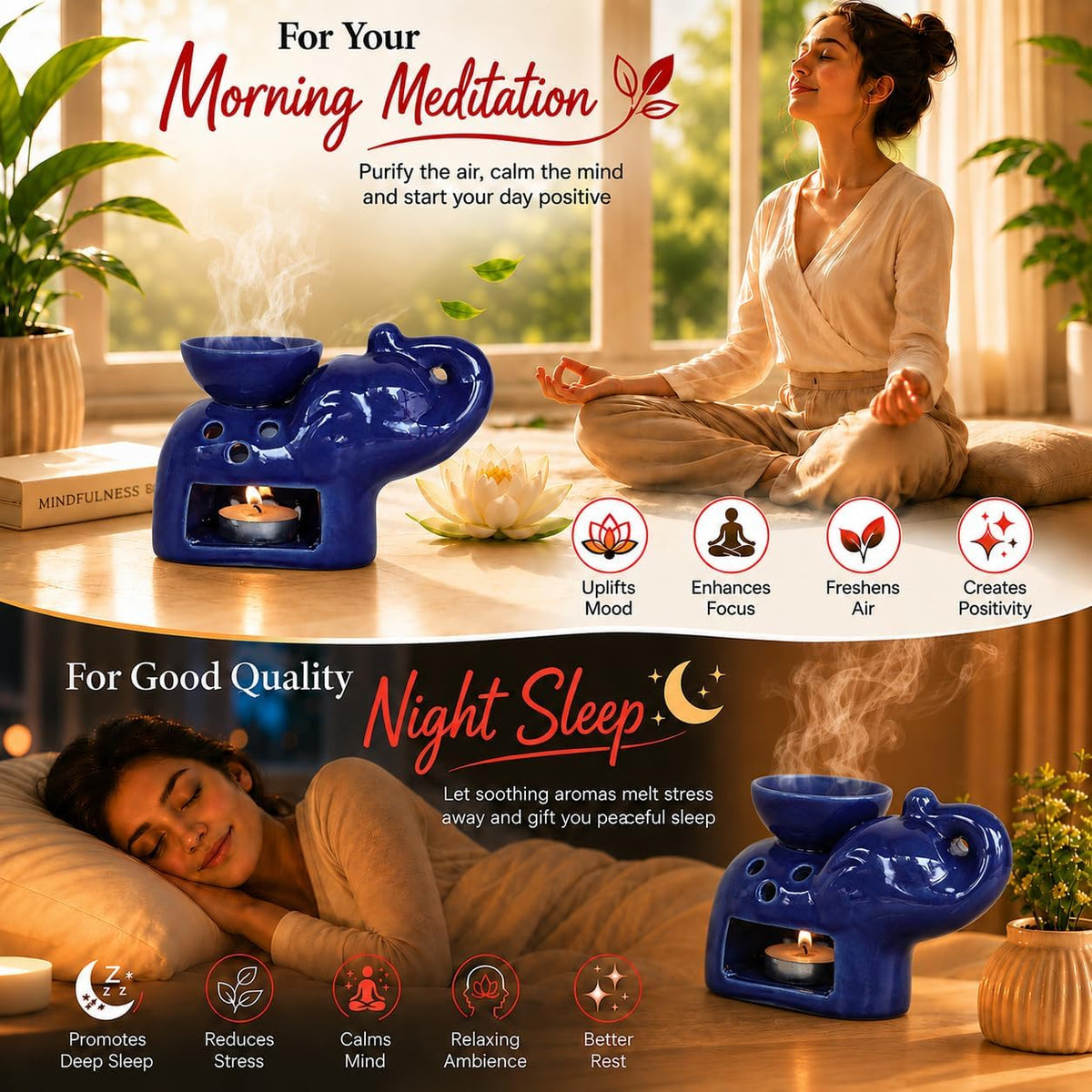 Pure Source India Diwali Gift Set with Blue Elephant Aroma Burner, Aroma Oil, Scented Candle & Potpourri Potli | Festive Home Fragrance Gift Hamper