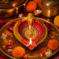 Pure Source India Decorative Ganesh Ji Diya| Handcrafted Red & Gold Oil Lamp with Auspicious Swastik Design | Traditional Diwali Diya for Festivals, Pooja Room & Gifting