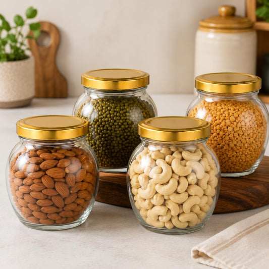 Pure Source India 250ml Glass Matka Shape Storage Jar with Lid | Multipurpose Airtight Container for Spices, Dry Fruits, Pickles, Tea & Kitchen Storage