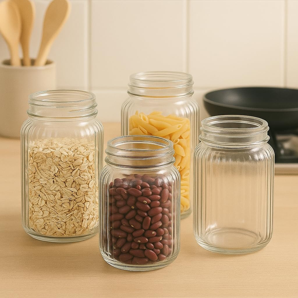 Pure Source India Premium 500ml Ribbed Glass Storage Jar with Airtight Lid | Clear Multipurpose Container for Kitchen Storage | Ideal for Dry Fruits, Snacks, Spices, Cookies, Sugar & More