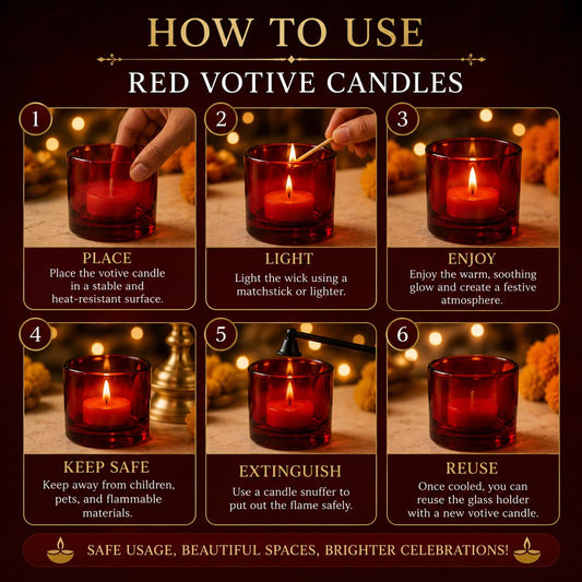 Pure Source India Pack of 6 Glass Votive Tealight Candle Holders (Red) - Living Room Side Table Home Decoration