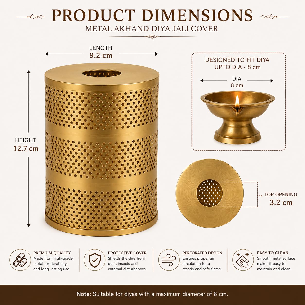 Pure Source India 5 Inch Akhand Jyot Wind Protector | Akhand Deep Cover | Diya, Deepak & Jyoti Metal Safety Guard for Puja Mandir