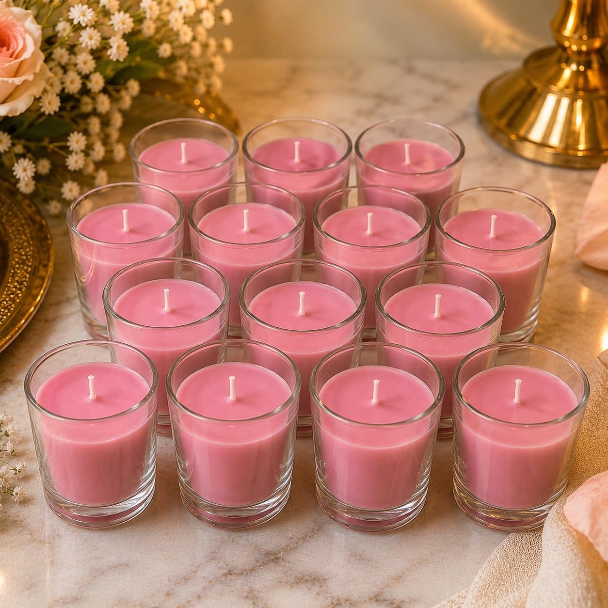 Pure Source India Glass Votive Candles, Pack of 12, (Scented - Apple Cinnamon)