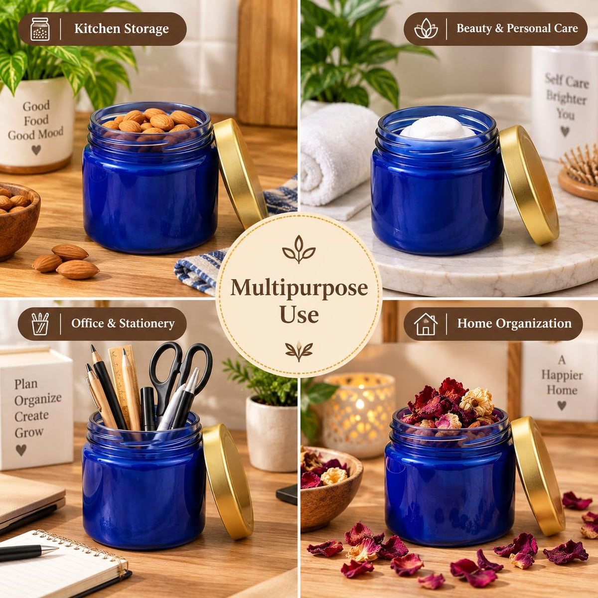 Pure Source India 250 ML Blue Glass Storage Jar | Wide Mouth Kitchen Jar for Pickles, Spices, Dry Fruits, Cookies & Snacks