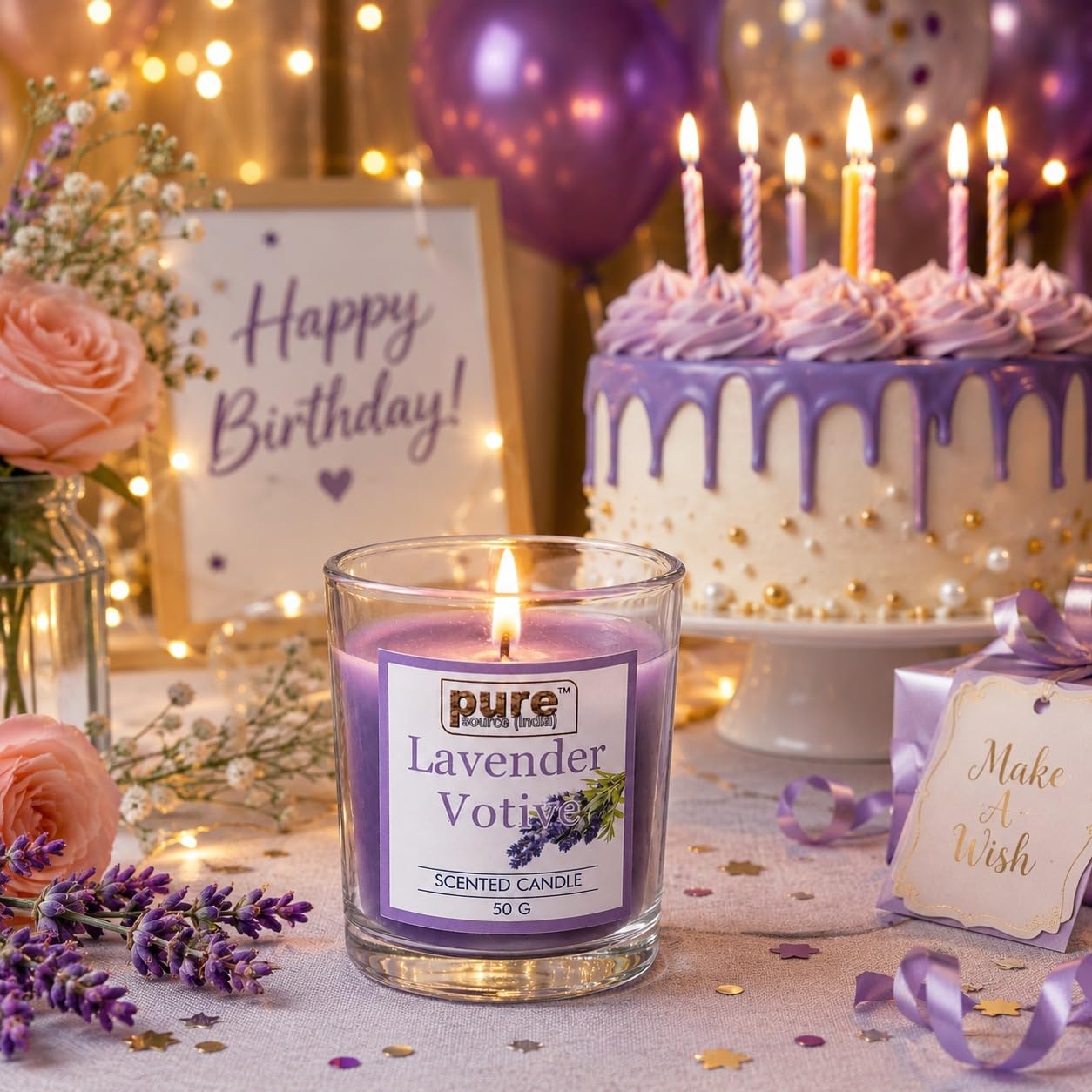 Pure Source India Lavender Votive Candles Set of 4,Scented Glass Candles, Aromatherapy Lavender Fragrance, Long Burning Decorative Candles for Home Décor, Bedroom, Relaxation, Meditation & Gift Giving