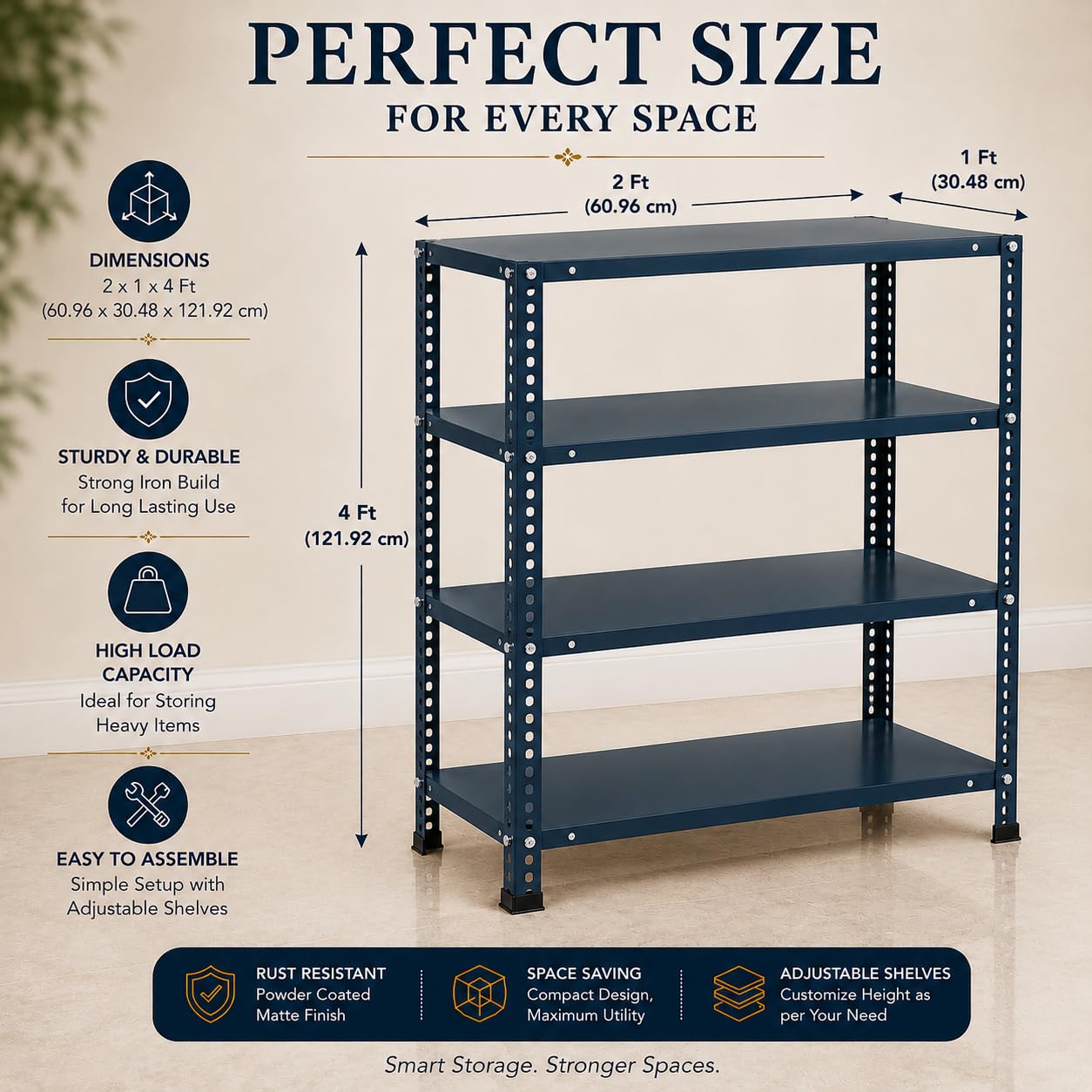 Pure Source India Iron Matte Finish (2 X 1 X 4 FT) (4 Shelf) Adjustable Display Rack for Home Office & Gym Use