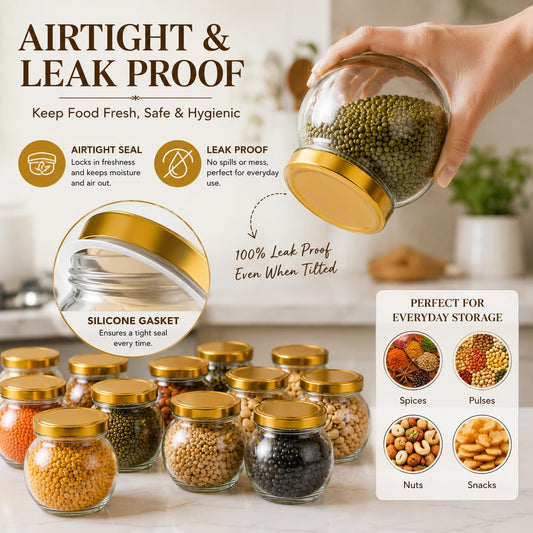 Pure Source India 250ml Glass Matka Shape Storage Jar with Lid | Multipurpose Airtight Container for Spices, Dry Fruits, Pickles, Tea & Kitchen Storage