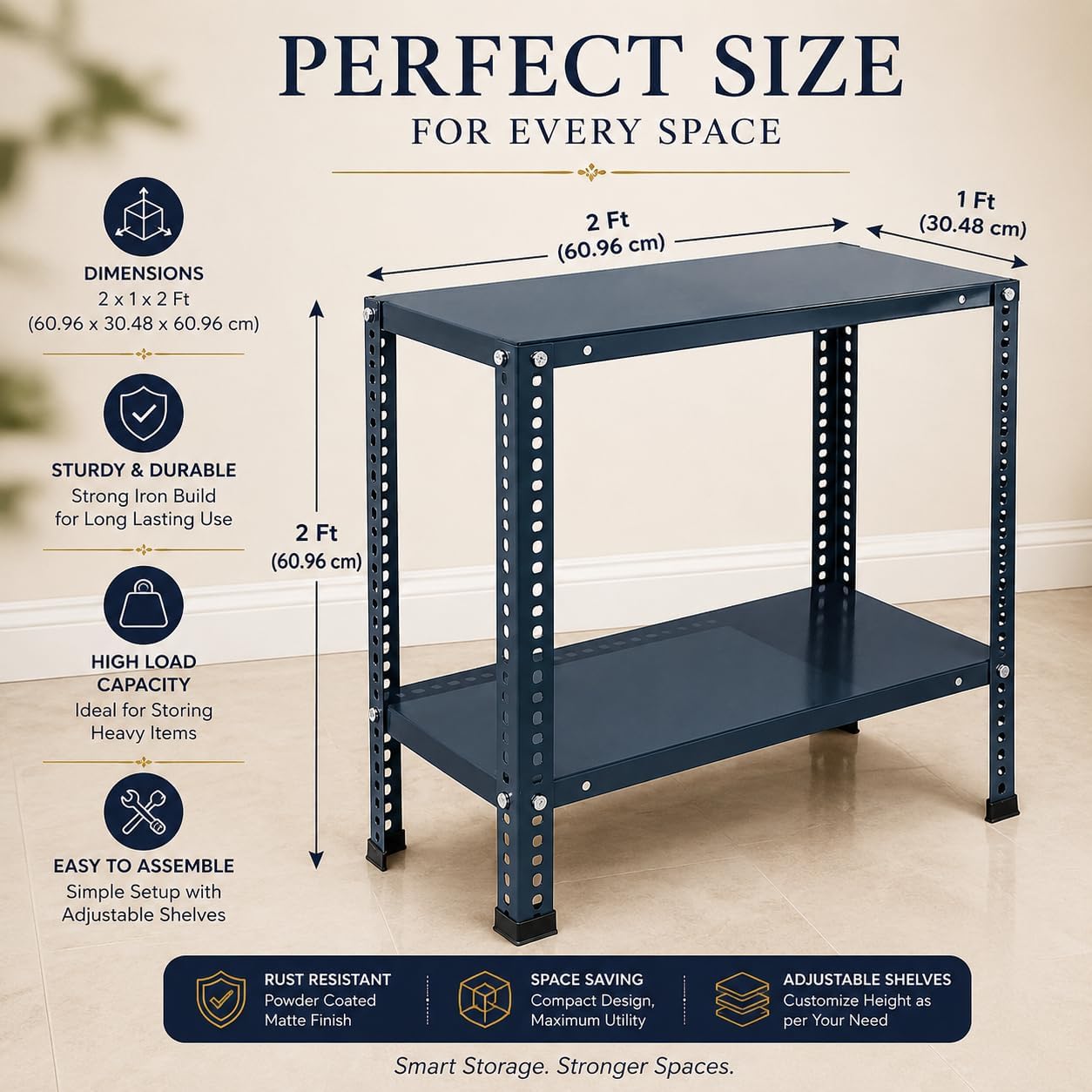 Pure Source India Iron Matte Finish (2 X 1 X 2FT) (2 SHELF) Adjustable Display Rack