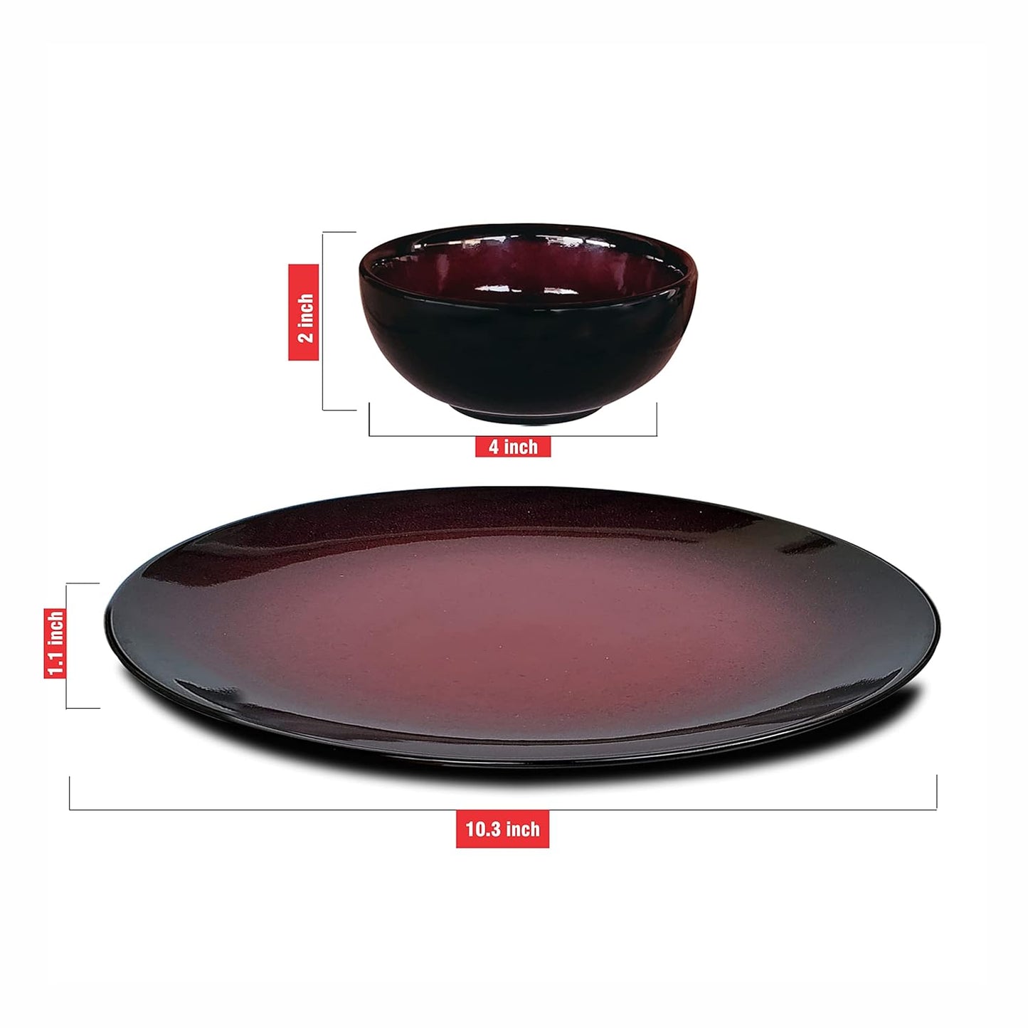 Ceramic Plate & Bowl Set for Dinner - 1 Plate, 2 Bowl, Multicolor, 200 ML