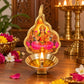 Pure Source India Laxmi Ji Brass Diya for Puja, Decorative Oil Lamp for Diwali Pooja Mandir Decoration & Festive Gifting