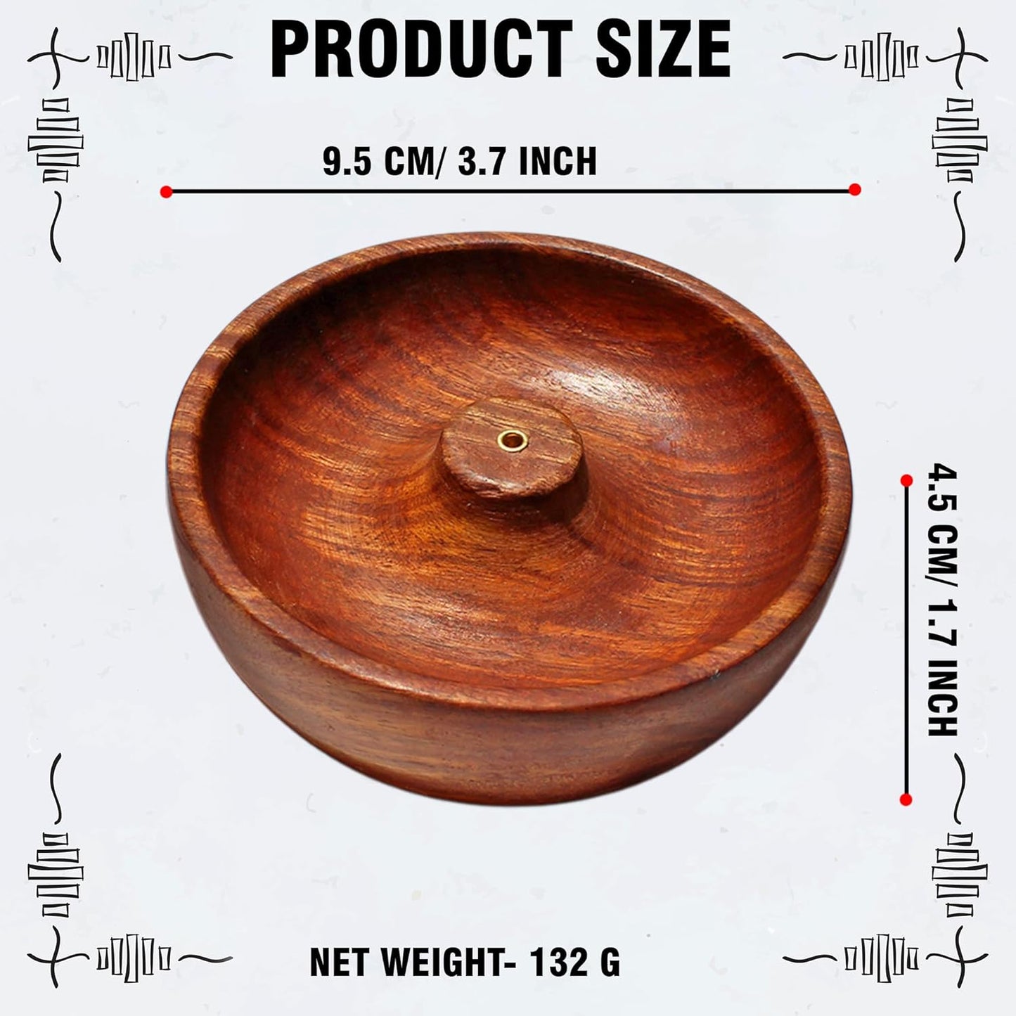 Wooden Round Incense Stick Holder |Agarbatti Stand| Incense Burner, Incense Ash Catcher for Temple, Home & Office (3.7 INCH)