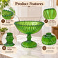Pure Source India Green Glass Fruit Bowl 7.5 Inch | Decorative Ribbed Pedestal Bowl for Fruits, Snacks, Desserts & Table Centerpiece | Elegant Gold Serving Bowl