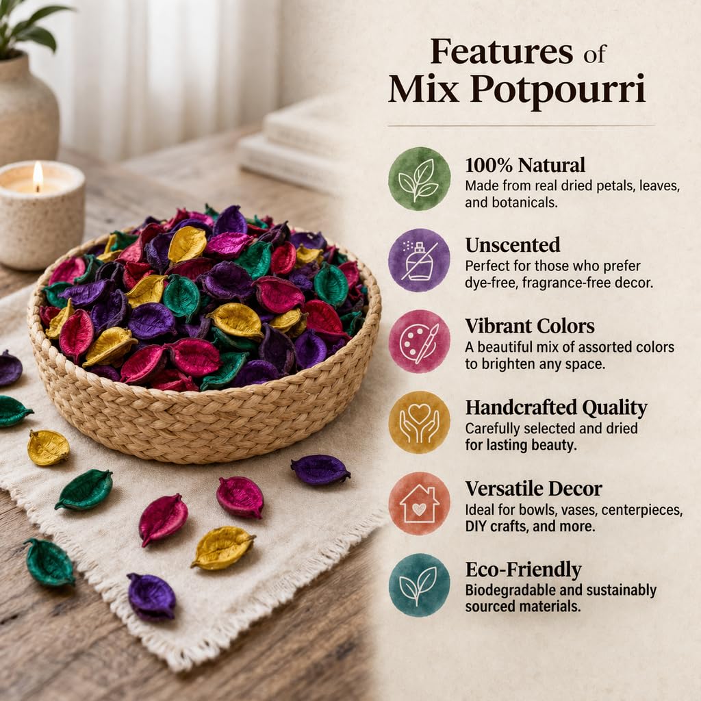 Pure Source India Unscented Dried Flowers Leaves Potpourri, 500 Gm, Mix Color