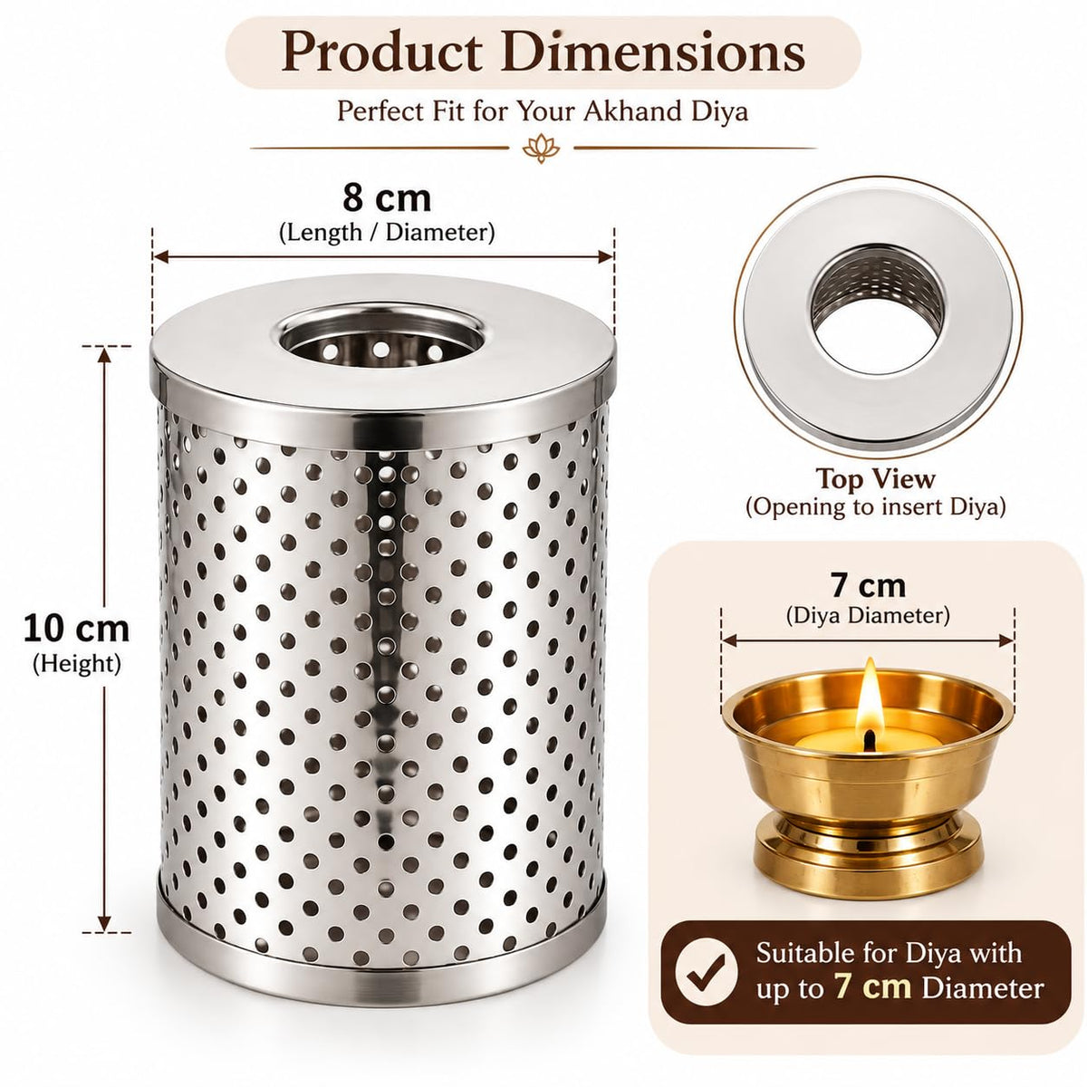 Pure Source India Stainless Steel 4 Inch Wind Protector Cover for Akhand Jyot | Safety Guard for Temple, Puja Room & Outdoor Use