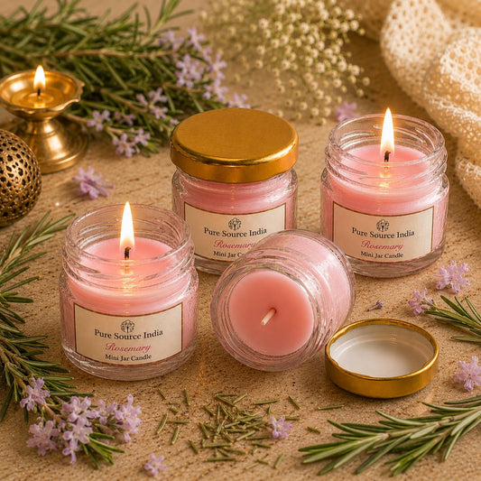 Pure Source India Fragrance Scented Mini Jar Wax Candle Set of 4 | Smokeless Candles with Gold Lid |for Home Decor, Diwali, Wedding, Birthday & Gifts