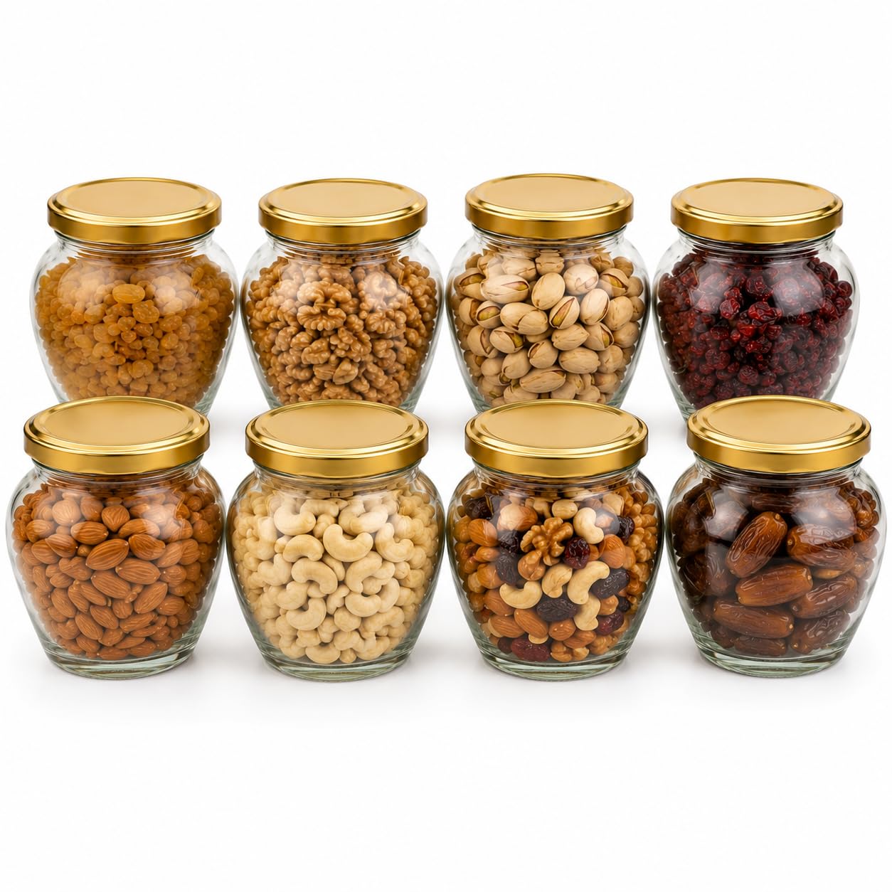 Pure Source India 400ml Glass Matka Jar with Gold Metal Lid | Multipurpose Kitchen Storage Container for Spices, Dry Fruits, Tea, Coffee, Sugar, Honey & Snacks | Transparent Glass Jar