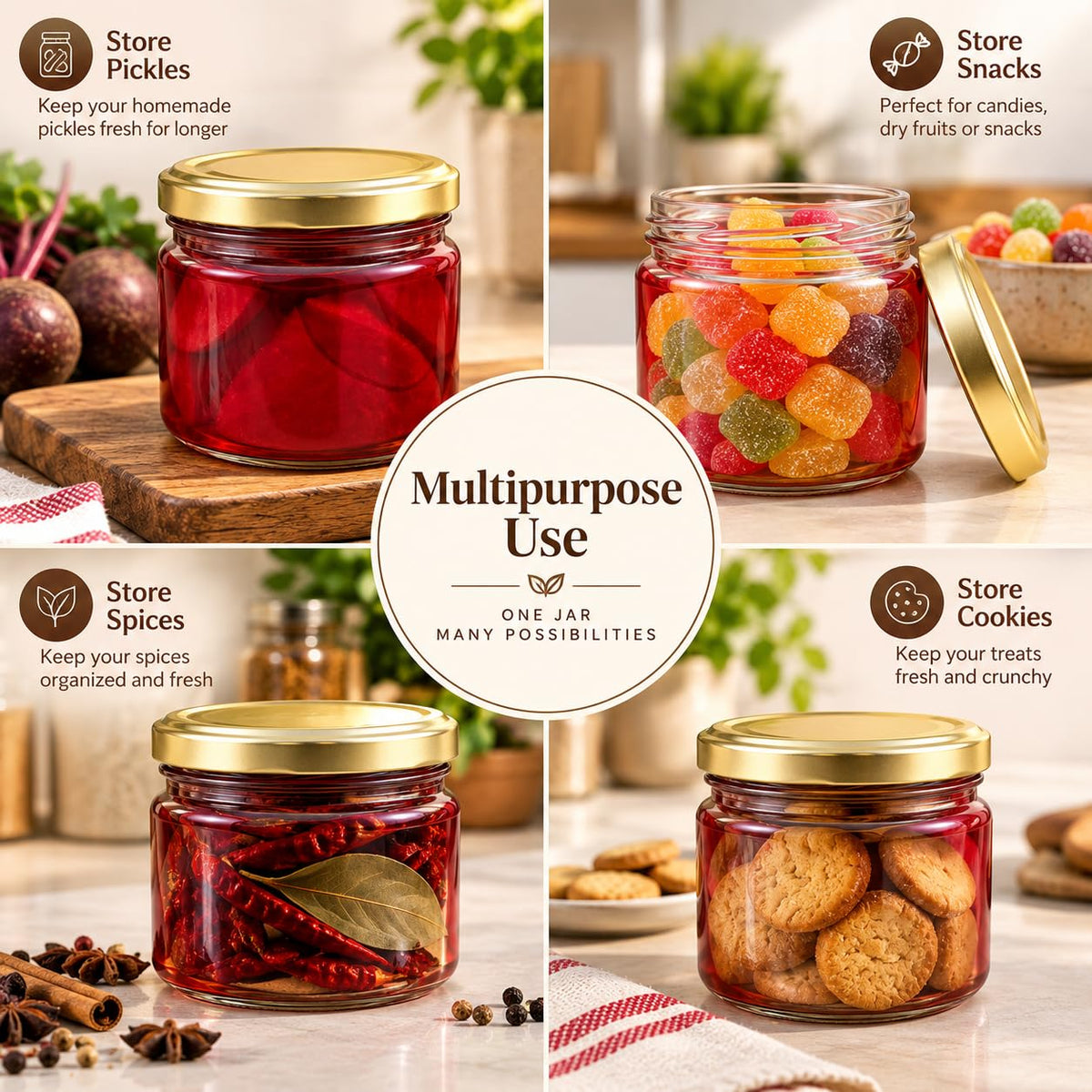 Pure Source India 250 ML Red Glass Storage Jar | Wide Mouth Kitchen Jar for Pickles, Spices, Dry Fruits, Cookies & Snacks