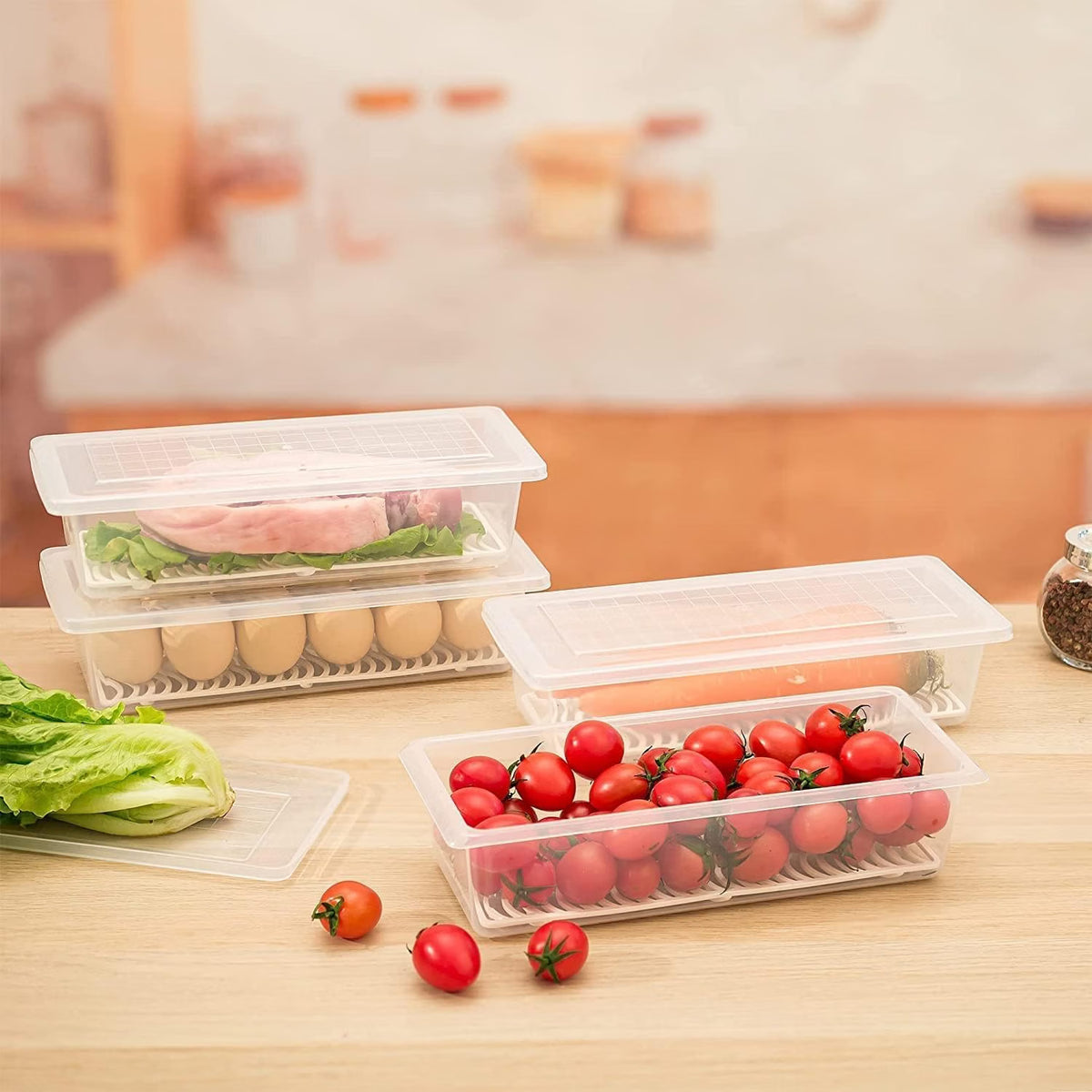 Pure Source India Fridge Storage Containers With Removable Drain Plate Rectangle (1000ml) (28cm) (2 pcs)