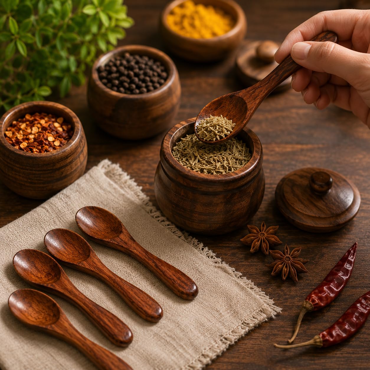 Pure Source India 4 Inch Wooden Masala Spoon for Small Containers, Handmade Wooden Spoon for Tea, Coffee, Sugar, Condiments & Spices