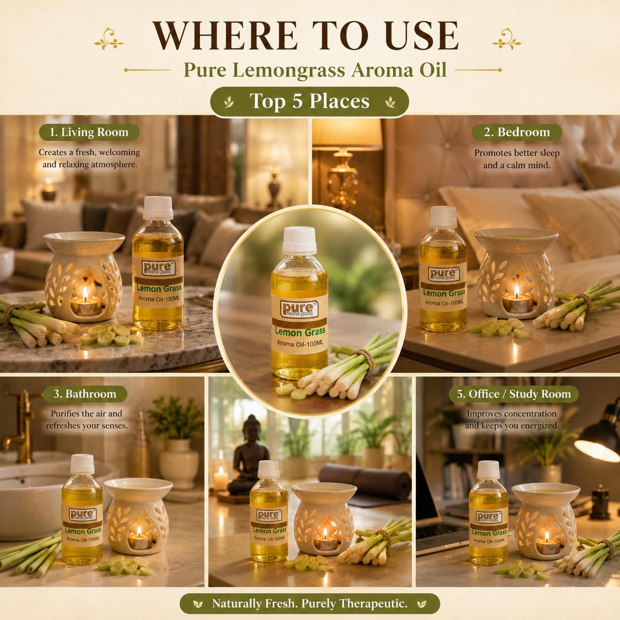 Pure Source India 100ml Lemongrass Essential Aroma Oil | Pure, Natural & Undiluted Fragrance Oil with Dropper Bottle | Ideal for Diffusers, Aroma Burners, Potpourri, DIY Candles, Soap & Home Fragrance