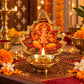 Pure Source India Brass Diya with Ganesh Leaf Frame for Home Temple, Daily Worship, Diwali Decoration & Gifting