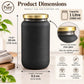 Pure Source India Black Matt Glass Jar with Gold Metal Lid, (1000ml), Airtight Kitchen & Pantry Container, Multipurpose Food Storage Jar