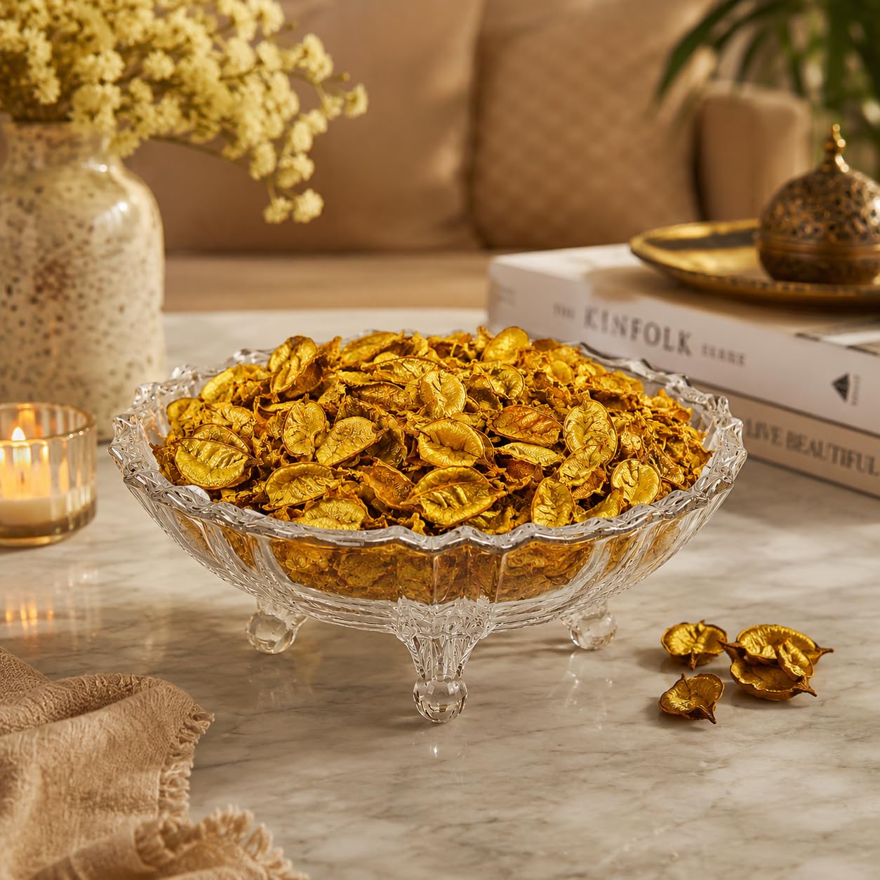 Decorative Glass Potpourri Bowl with Fragrant Potpourri | Ready-to-Gift Shrink Wrapped | Thank You Gift | Home Decor, Center Table, Living Room & Festive Decoration