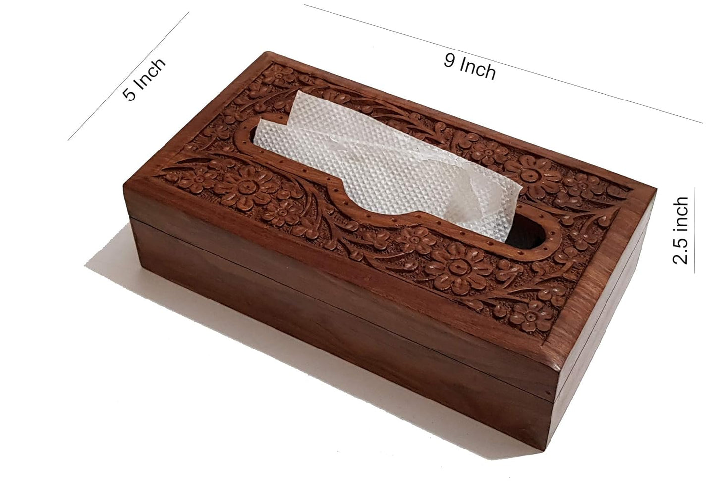 Pure Source India Handmade Wooden Tissue Napkin Holder Box, Decorative Wood Intricate Carvings Facial Napkins Holder Box for Dining Table, Kitchen, Home