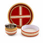 Pure Source India Handmade White Bead Embellished Karwa Chauth Pooja Thali Set, Steel Channi (Sieve), Karwa Lota | Traditional Karva Chauth Puja Kit for Married Women