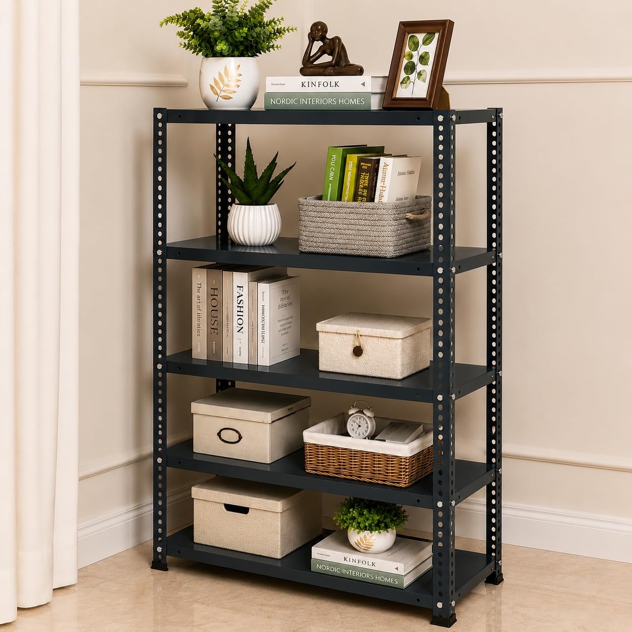 Pure Source India Iron Matte Finish (2 X 1 X 4 FT) (5 Shelf) Adjustable Display Rack for Home Office & Gym Use