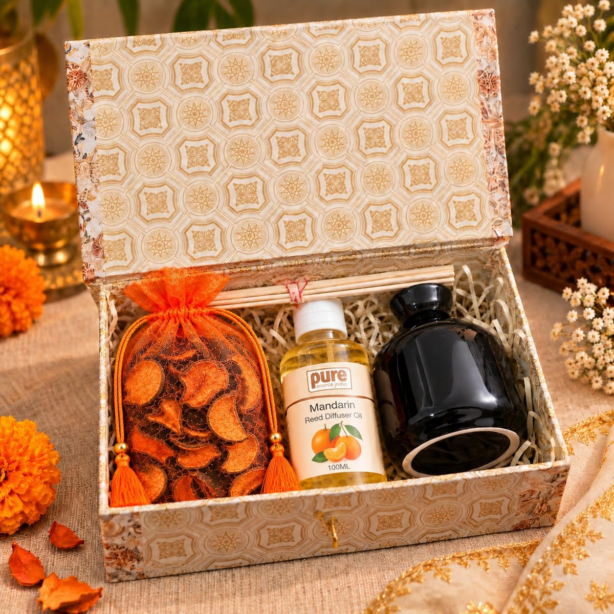 Pure Source India Diwali Gift Set with Reed Diffuser| Premium Home Fragrance Gift Hamper