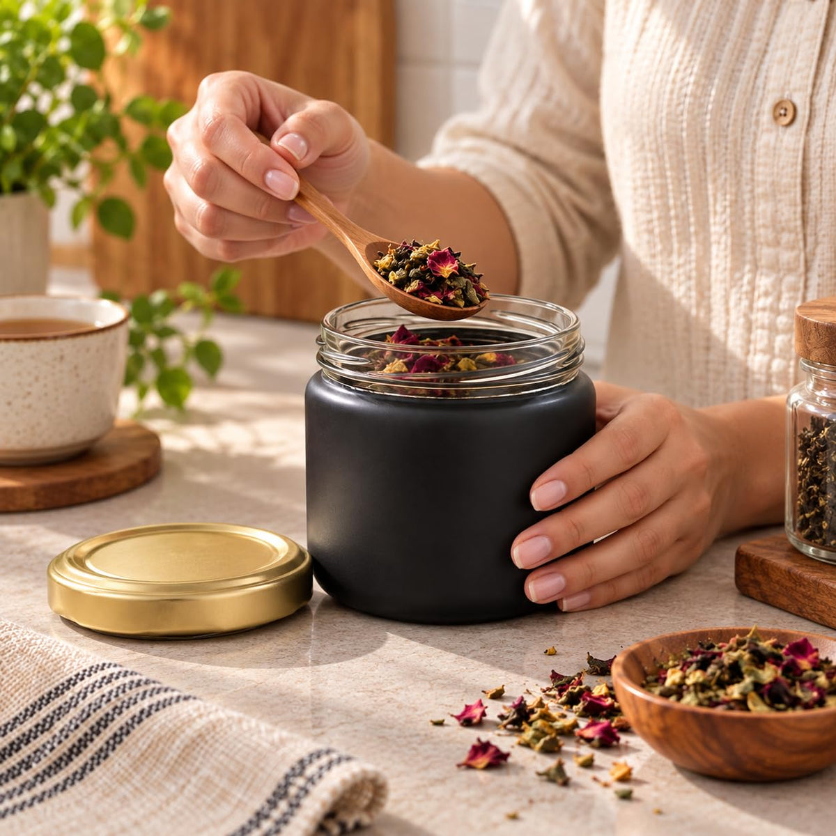 Pure Source India 250 ML Black Glass Storage Jar | Wide Mouth Kitchen Jar for Pickles, Spices, Dry Fruits, Cookies & Snacks