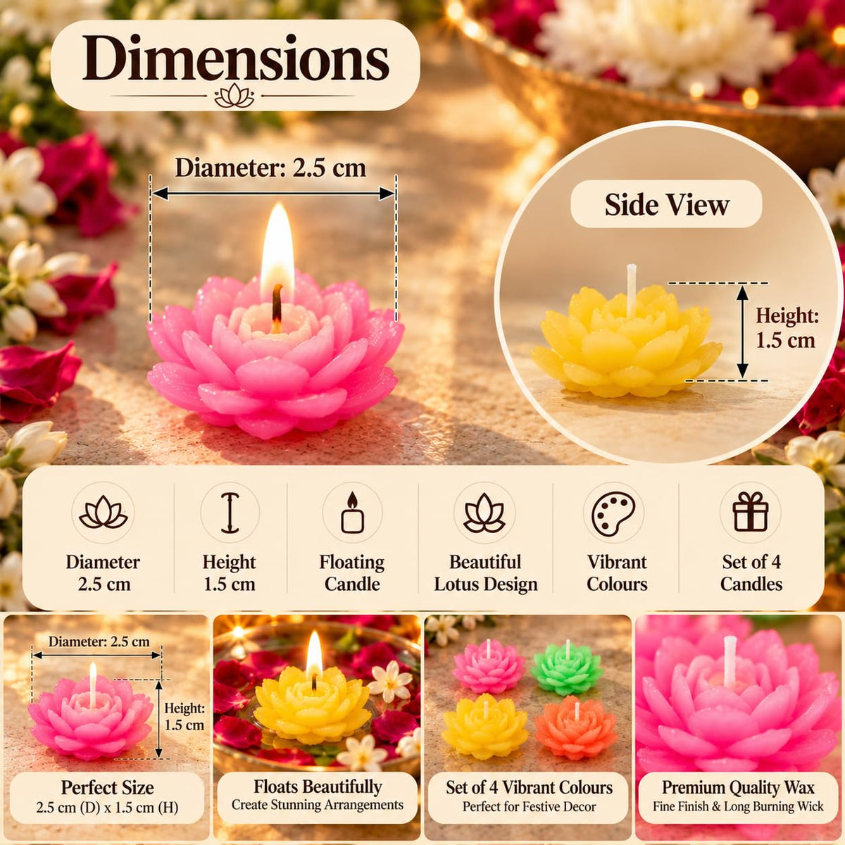 Pure Source India Small Lotus Floating Candles Set of 12 for Diwali
