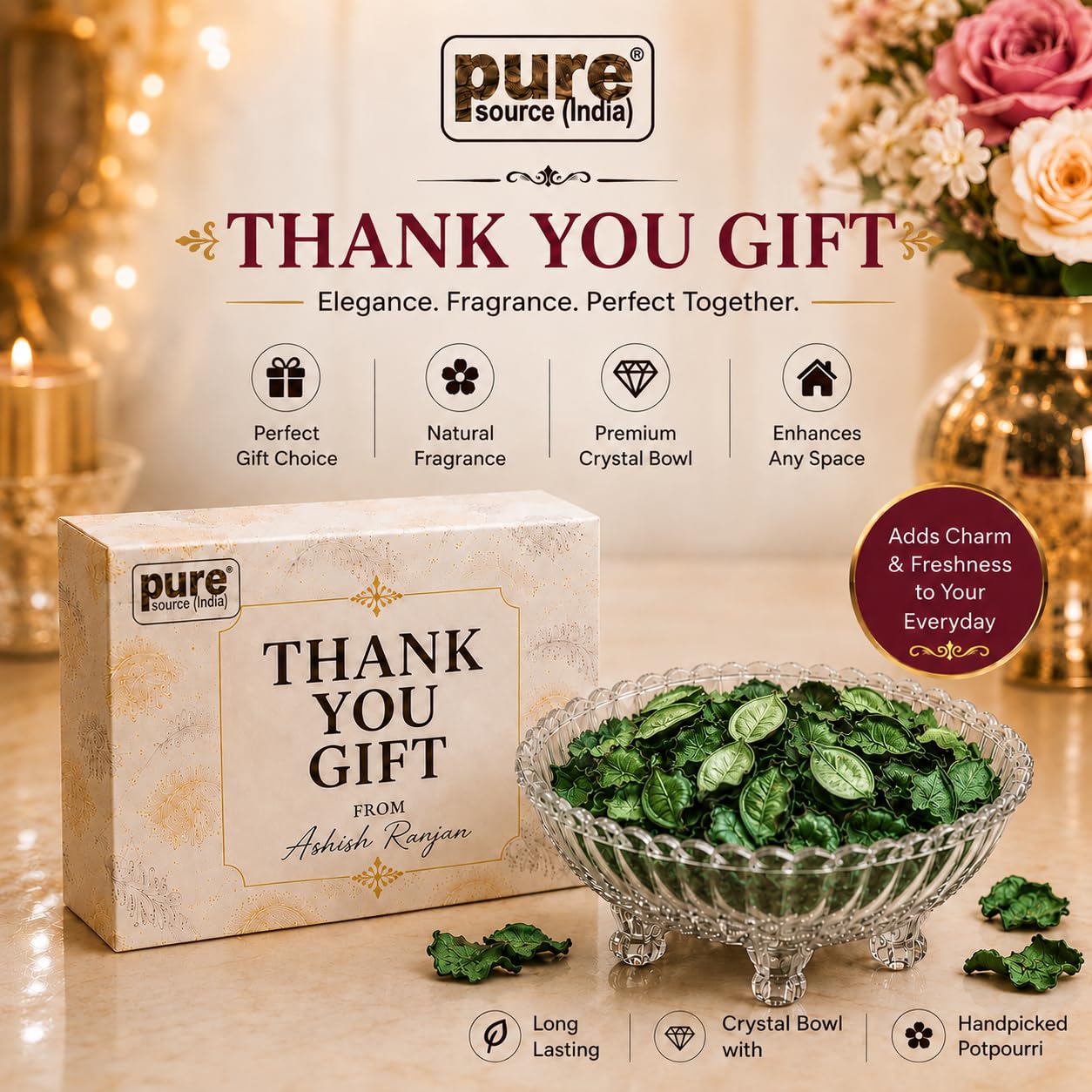 Decorative Glass Potpourri Bowl with Fragrant Potpourri | Ready-to-Gift Shrink Wrapped | Thank You Gift | Home Decor, Center Table, Living Room & Festive Decoration