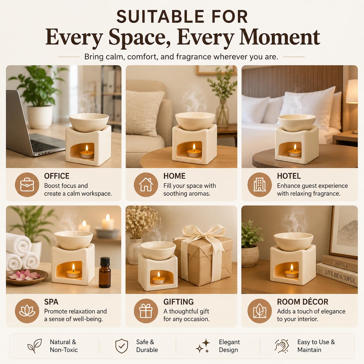 Pure Source India Ceramic Clay Candle Operated Aroma Burner Oil Diffuser, Extra Large Bowl, with 1 Tealight, 4.25 Inch