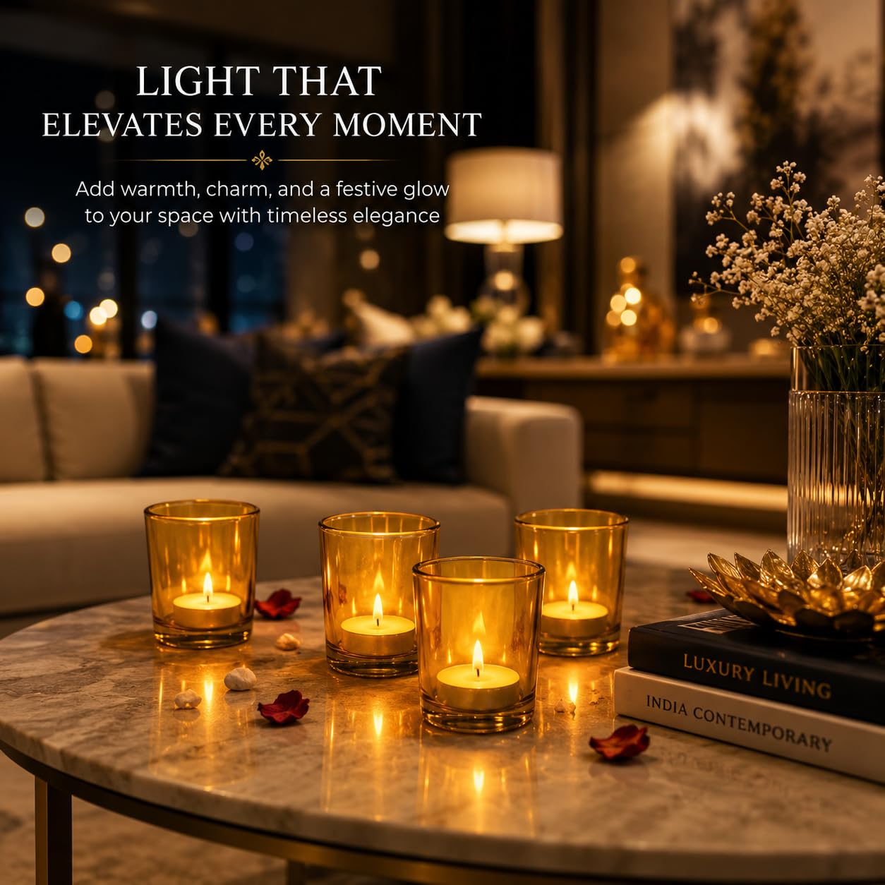 Pure Source India Yellow Glass Votive Tealight Candle Holder - 4 Piece